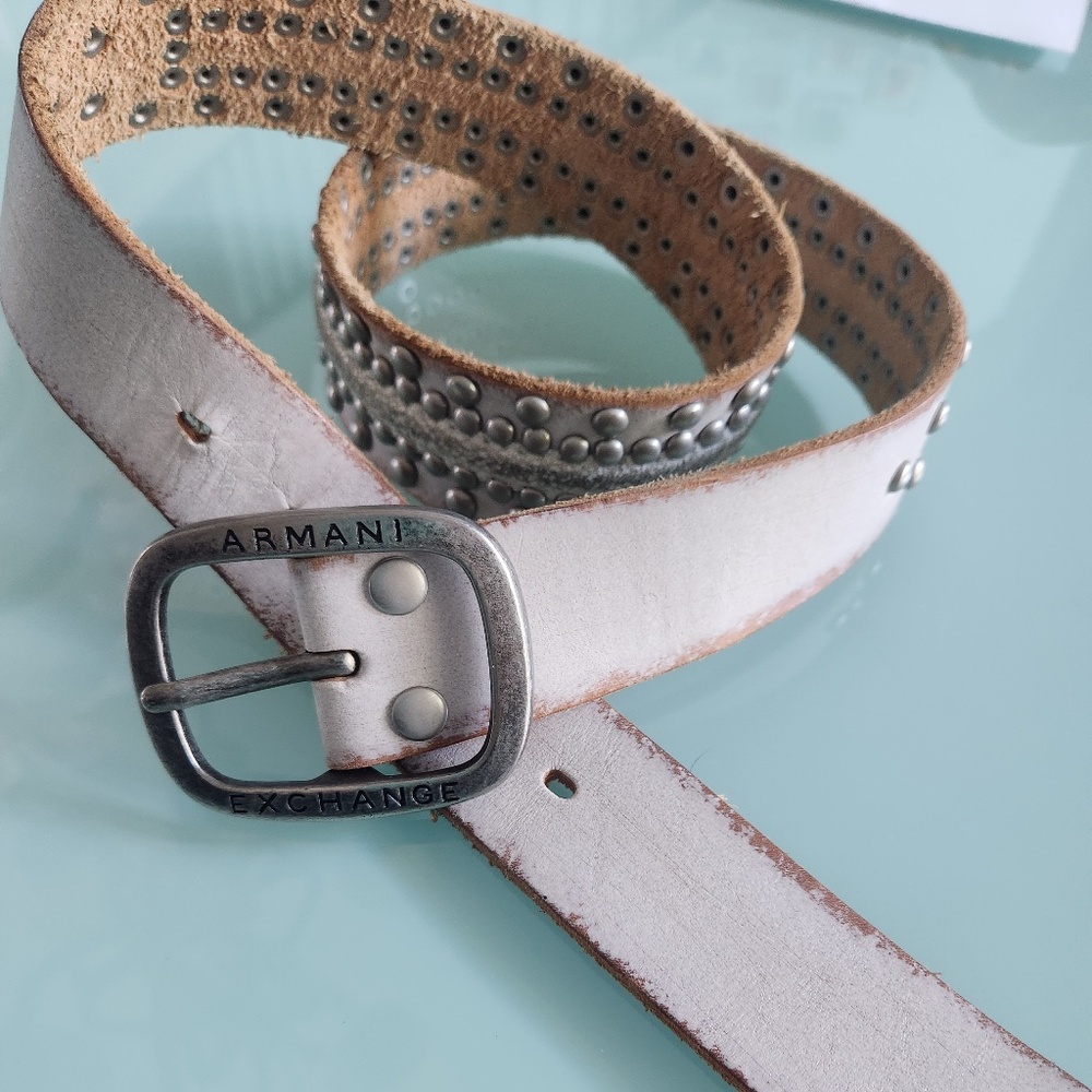 Armani Exchange A/X white leather silver belt, preloved